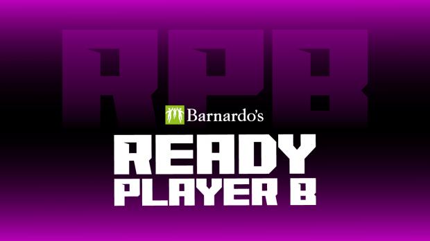 purple banner that says 'ready player b' 